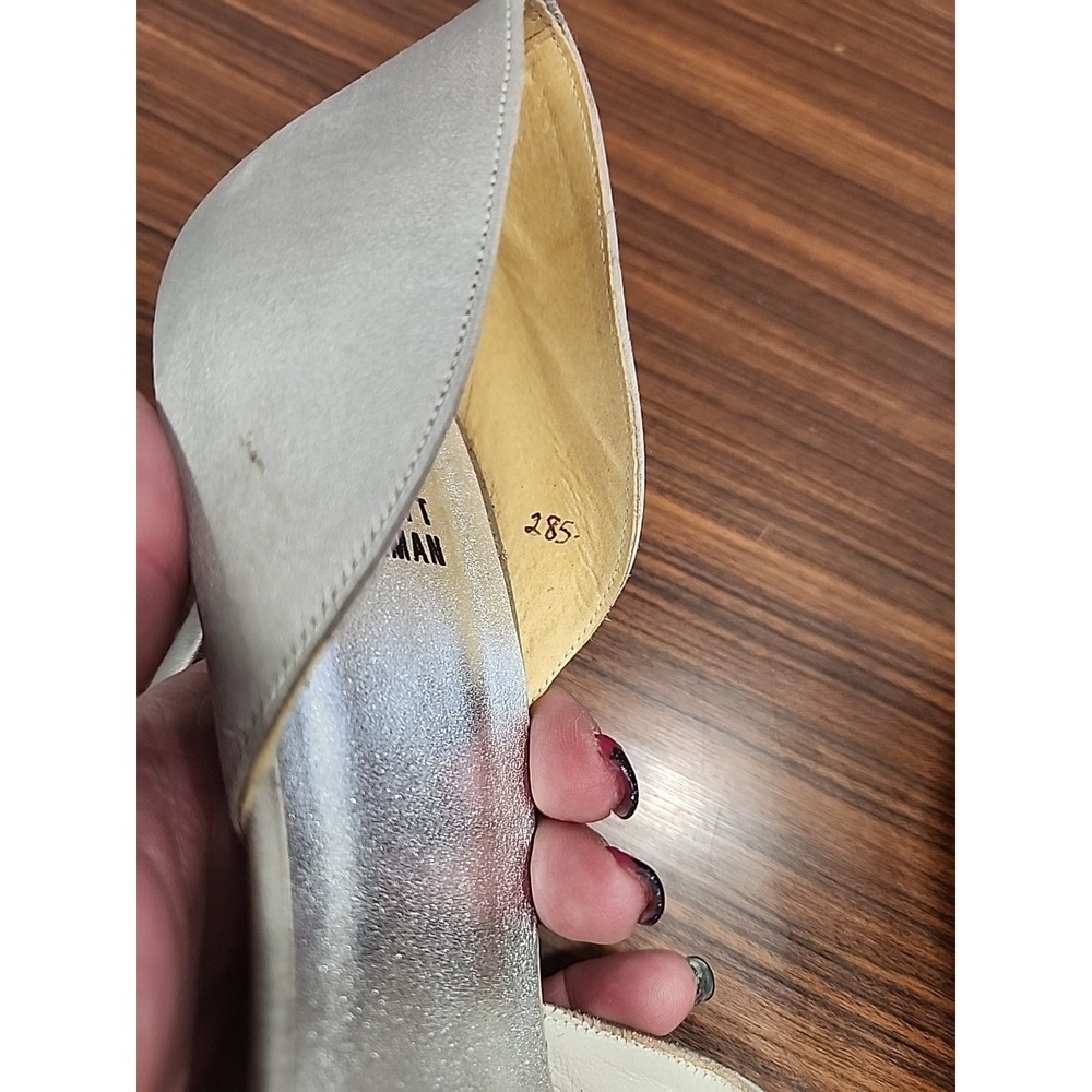Unique Vintage Stuart Weitzman 8.5 Silver  Gray Satin Rhinestone Jeweled Heels - Picture 12 of 13